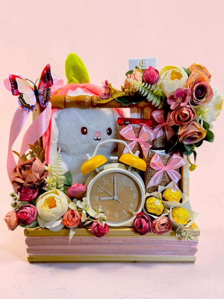 Blush Bunny Clock & Chocolate Gift Hamper