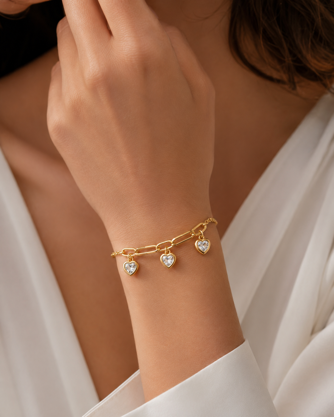 Gold Link Bracelet with Pearl Drops