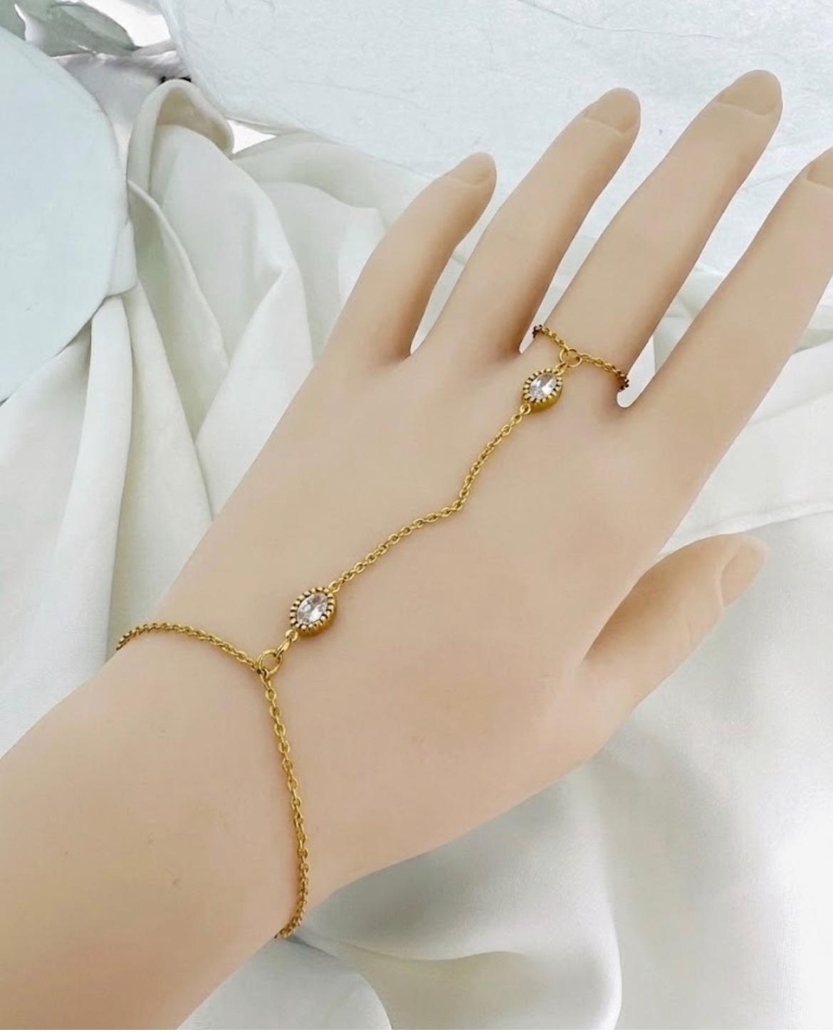 Oval Crystal Finger Chain Bracelet