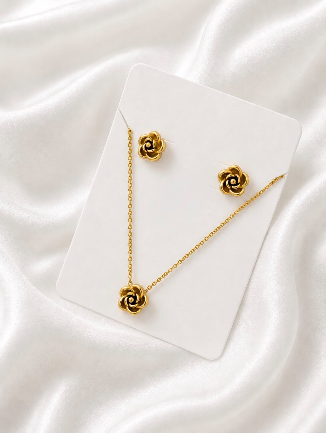 Golden Rose Bloom Necklace & Earrings Set