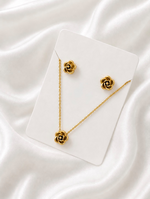 Golden Rose Bloom Necklace & Earrings Set