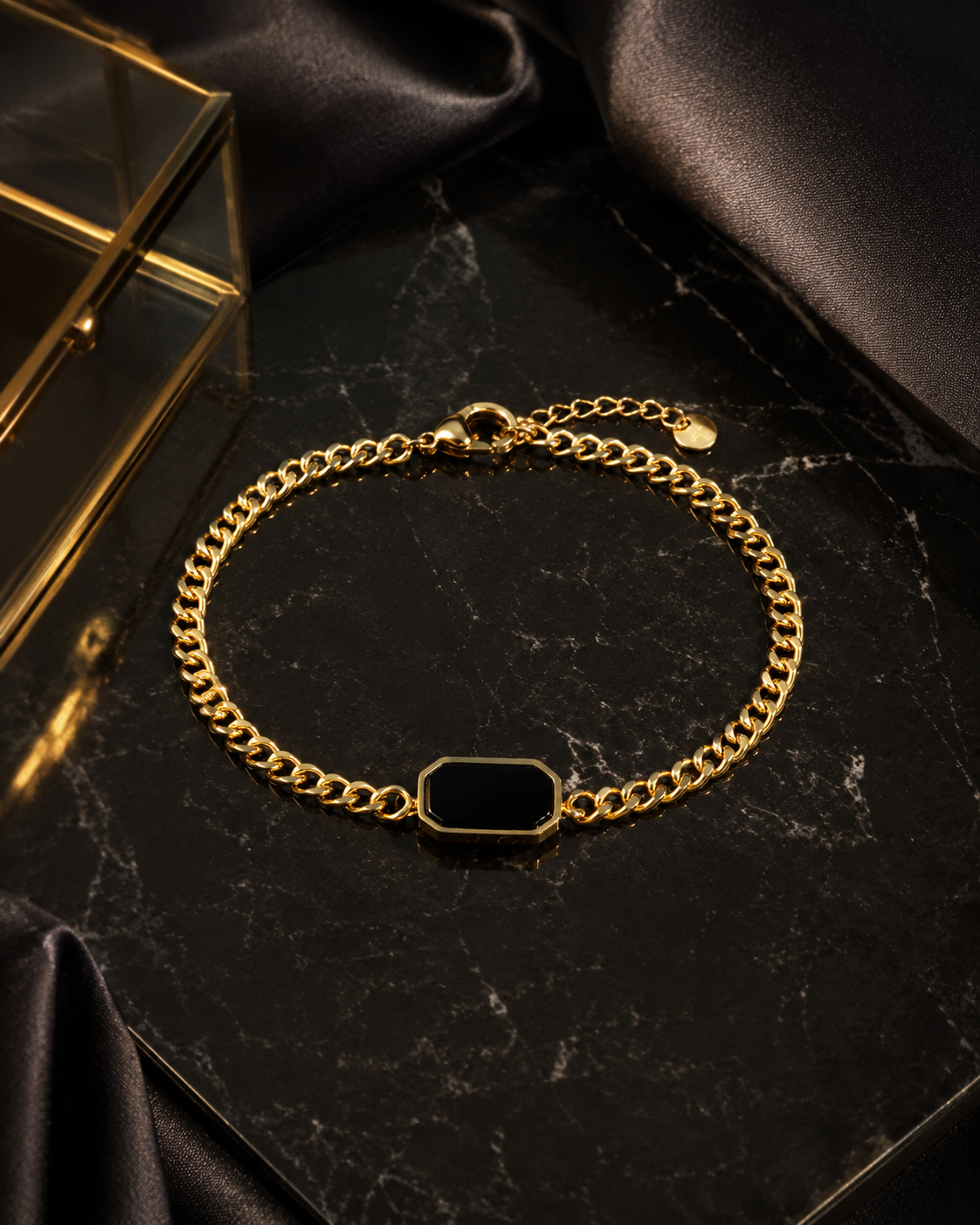 Luxury Gold Bracelet with Black Stone