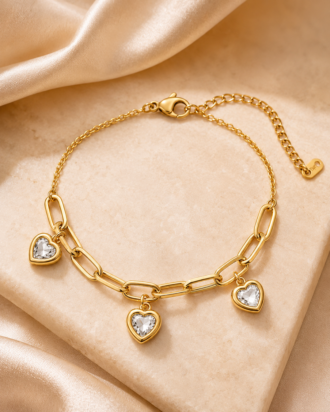 Gold Link Bracelet with Pearl Drops