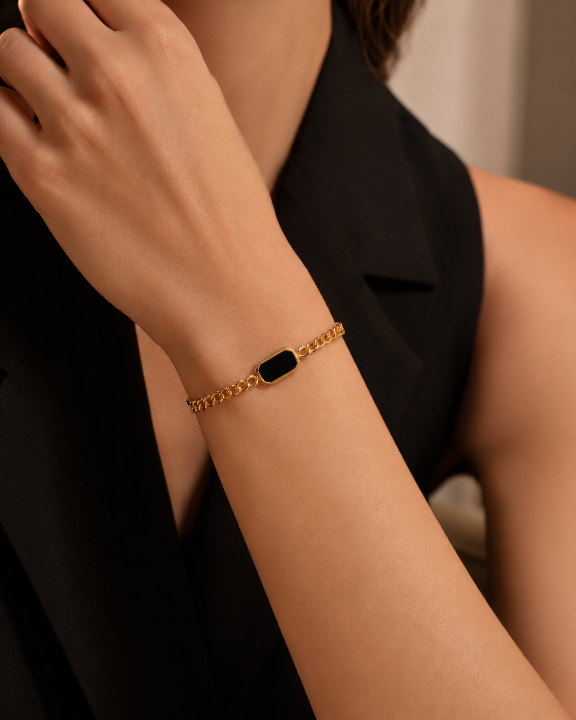 Luxury Gold Bracelet with Black Stone