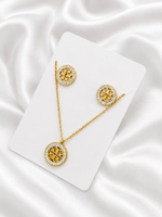 Golden Mosaic Crystal Necklace & Earrings Set